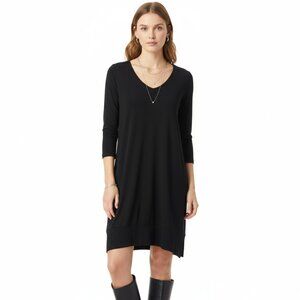 Eva Varro Black 3/4 Sleeve V Neck Overlaid Tunic Dress NEW M